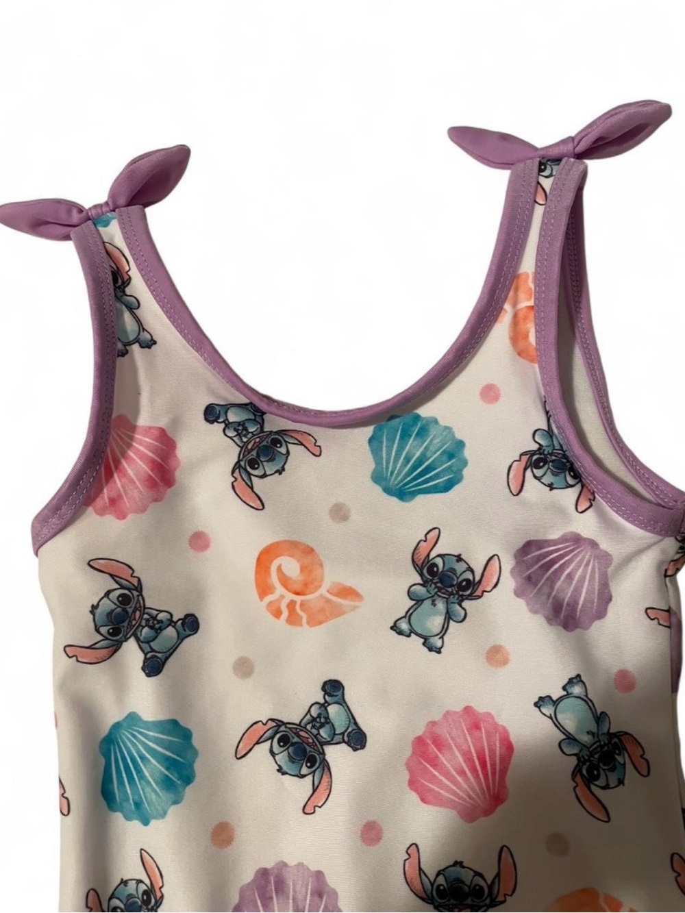 Disney Girls One-Piece Swimsuit with Lavender Trim and Multicolor Shells - Picture 3 of 6